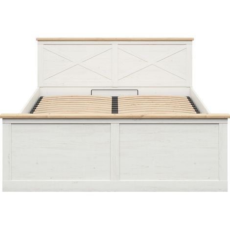 Lit coffre avec rangement, lit double 2 places 160x200 cm avec sommier coloris Pin andersen blanchi/chêne artisan - Longueur 208 x Profondeur 168 x Hauteur 57-95 cm (1/3)