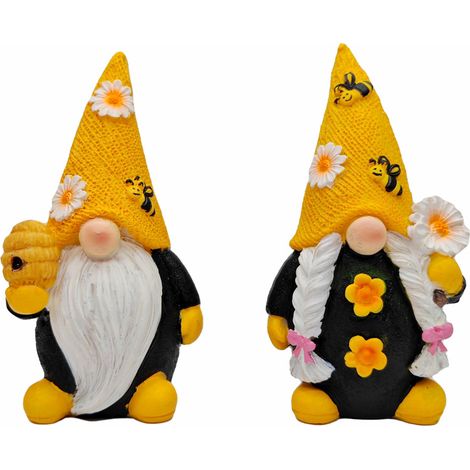 2 statues naines d'abeilles de jardin en résine - Statues d'extérieur pour patio et terrasse (1/5)