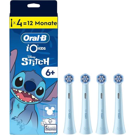 Oral-B iO Kids 6+ Disney Stitch Aufsteckbürsten — ORIGINAL Zahnbürstenaufsatz für Oral-B iO Kids Elektrische Zahnbürste für Kinder ab 6 Jahren, Sanft zu Zähnen & Zahnfleisch — Blau, 4 Stück