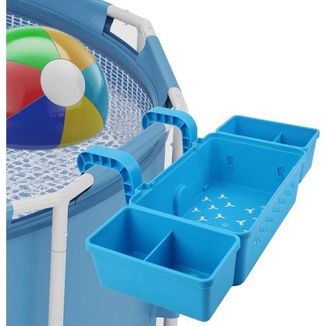 Pool-Aufbewahrungskorb, hängender Pool-Aufbewahrungskorb mit 2 Getränkehaltern, Poolkorb aus recyceltem Kunststoff für Aufstellpool-Zubehör (1/5)