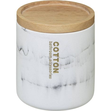 Pot à coton en Bambou et Résine effet Blanc marbré - Five (1/3)