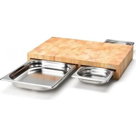 Continenta Tagliere in legno multifunzione, con 3 cassetti in acciaio inox, 50 x 32,5 x 8 cm