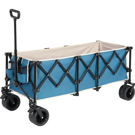 Chariot pliable extérieur 300L avec roues de jardin poignée réglable tout terrain pour le camping la pêche etc.Bleu (1/5)