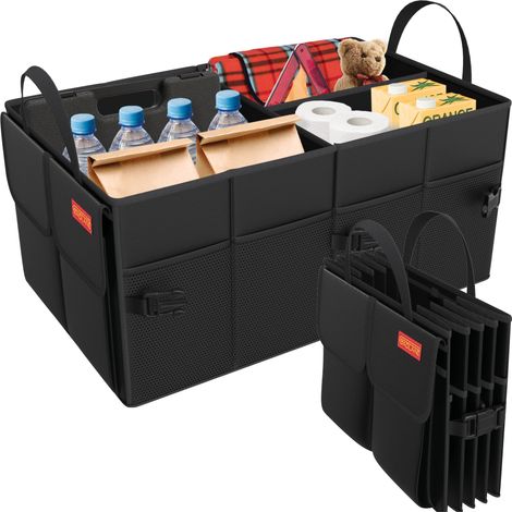 Organisateur de coffre de voiture géant ultra-résistant, rangement pour bagages, sac de courses pliable et élégant, porte-outils - Noir (1/5)
