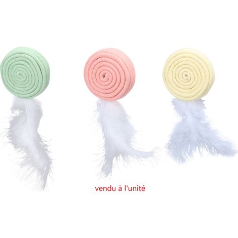 Jouet pour chat Poppy Disque plume , vert ou rose ou jaune, 15 cm. - Flamingo