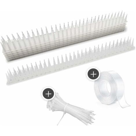 Anti-Tauben-Spikes Extra Haute – 5m+ – Protection Balcon Terrasse – Adhésif Étanche et attaches câbles – Lot de 12 (blanc) (1/5)