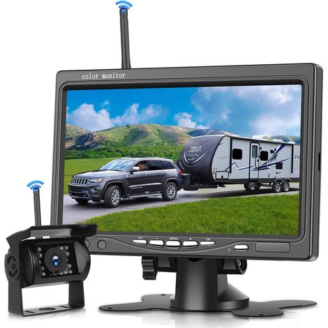 Wireless Backup Camera Set with 7 Inch Monitor, Wireless Night Vision Reversing Camera, IP68 Waterproof, BSD, Image FILP Parking Aid for Truck/Bus/SUV/Trailer/Camper/Caravan (1/5)