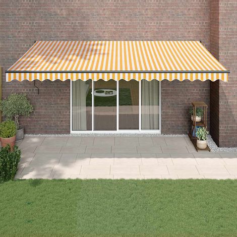 Auvent rétractable Marquise  Store Banne Auvent de jardin  jaune et blanc 5x3 m tissu et aluminium 83738