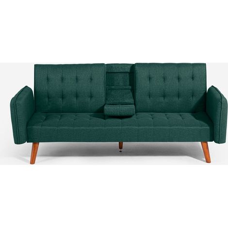 Divano letto 2 posti reclinabile con bracciolo portabevande Ember - Verde
