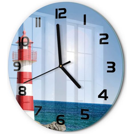 Horloge Murale Ronde Décoration Cuisine en Verre Trempé Silencieuse Moderne Phare fi 30 cm (1/5)