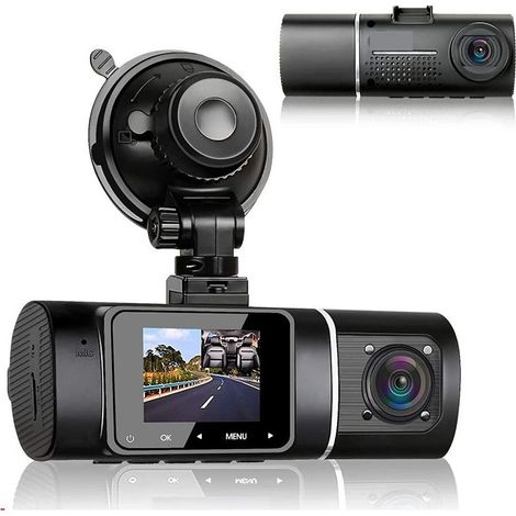 Caméra de voiture double 1080P – Grand angle 310° – Vision nocturne avec 4 LED IR – Détection de mouvement et enregistrement en boucle (1/5)