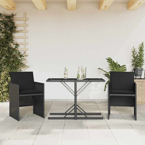3-tlg. Bistro-Set mit Kissen Schwarz Poly Rattan (1/5)