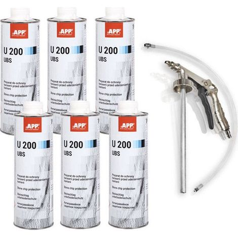 Anti gravillon - Blanc - Anti corrosion - Carrosserie - APP - 6 bidons 1L U200 + pistolet pulvérisation