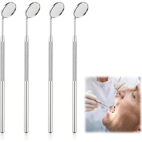 Lot de 4 miroirs d'inspection dentaire en acier inoxydable avec poignée antidérapante, miroir buccal antibuée à angle de 45° pour l'observation des dents et des zones difficiles d'accès, outil compact (1/5)