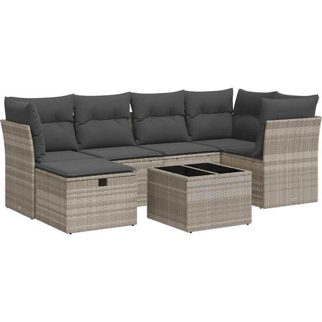 vidaXL Set Divani da Giardino 7pz con Cuscini Grigio Chiaro Polyrattan (1/5)