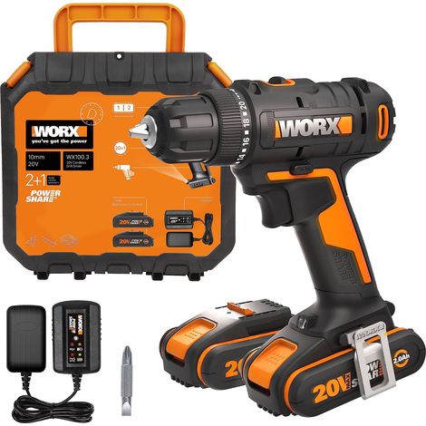 Perceuse Visseuse Sans Fil 18V (20V Max) WX100.3, 30 Nm, 2 Batteries (1/5)