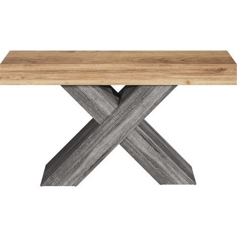 Schmaler Konsolentisch mit X-Beinen aus Spanplatte in Naturholzoptik 140 x 30 x 80 cm (1/5)