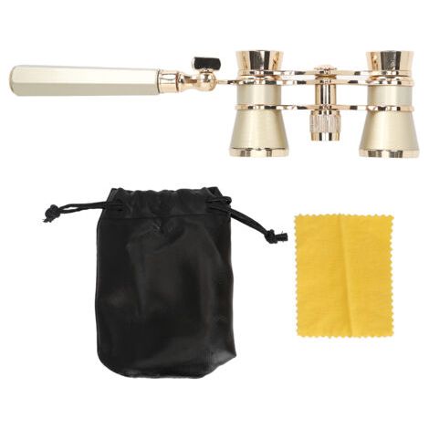 Lunettes de théâtre portables en métal doré avec poignée 3x25 pour assister à des pièces de théâtre et des spectacles.