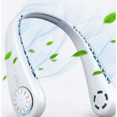 Ventilateur cou USB sans lame blanc GUazhuni, mains libres silencieux, flux air 360°, rechargeable YYV (1/5)
