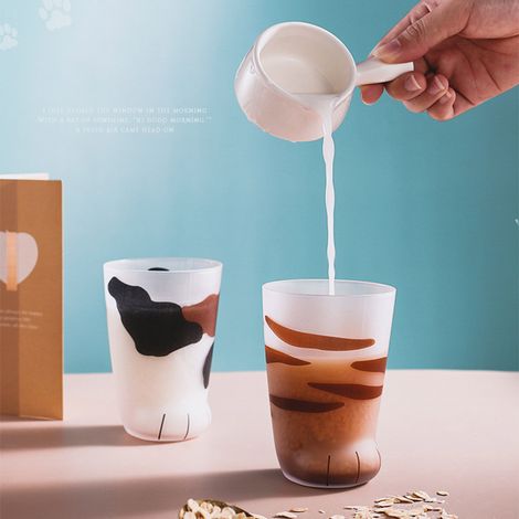 1 Stück Niedlicher Glasbecher mit Katzenpfoten- und Tigerpfoten-Motiv, ideal für Büro, Kaffee, Frühstück oder Milch, als Geschenk (1/4)