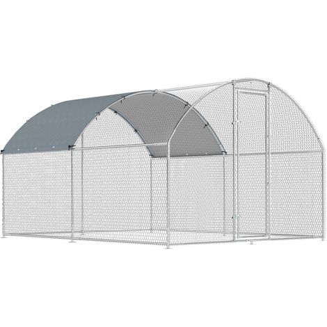 Pollaio per Galline da Esterno 280x340x190 cm con Tetto Impermeabile e Serratura in Acciaio Zincato Argento