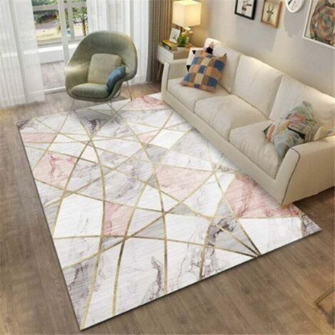 Tapis Salon géométrique Style Moderne Gris Rose Résistant à l'usure Tapis Doux Decoration Chambre Fille ado Chambre Bebe,120 x 180cm (1/4)