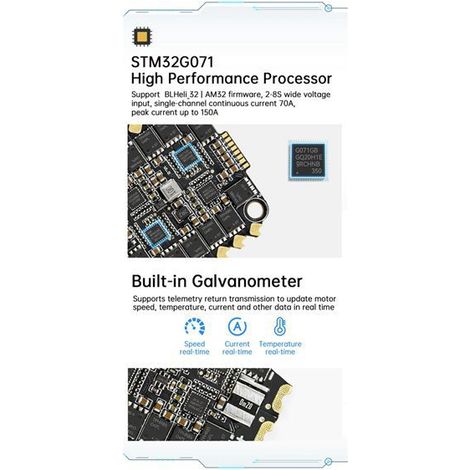 kit Spécifications : BLHeli32 Couleur : Noir Matériau : Circuit imprimé ESC 4-en-1 E70 G2 2-8S