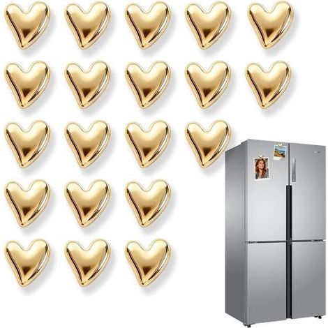 20 golden heart-shaped refrigerator magnets, decorative and magnetic, for photos and notes.