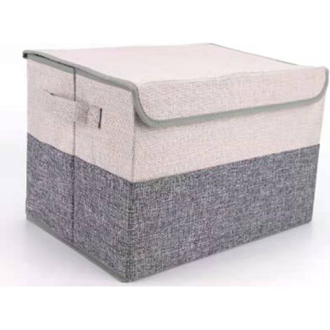 Boîtes de Rangement, paniers de Rangement en Tissu de Coton paniers avec Poignées et couvercles Organisation de blanchisserie de Récipient Pliable - 38x25x25 (Beige Gris)