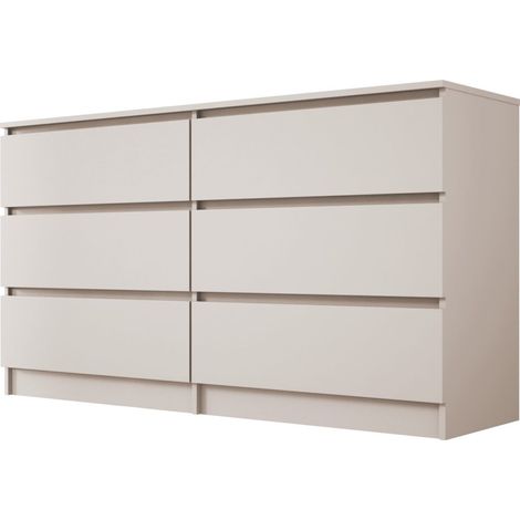 Chiffonnier 6 tiroirs cachemire 140 cm – Ouverture silencieuse – Panneaux de particules 16 mm – Bords renforcés PVC – 3Xe Living