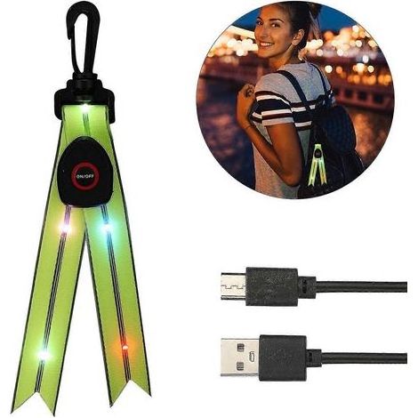Lampe LED clignotante à lumière colorée, réflecteurs rechargeables par USB, lumière de sécurité verte pour sac d'école (1/5)