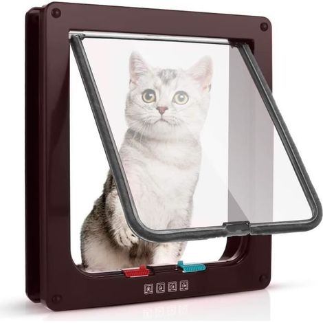(Brune)23.5 x 25 x 5.4cm Chatière pour Chat magnétique, Chatière Silencieux double verrouillable trappe Facile à Installer pour chat-brune (1/4)