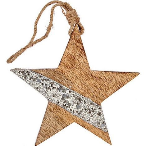 Decoración de fiesta - Plateado - Estrella de madera - 17x2,5x34 cm - Navidad - Objetos decorativos