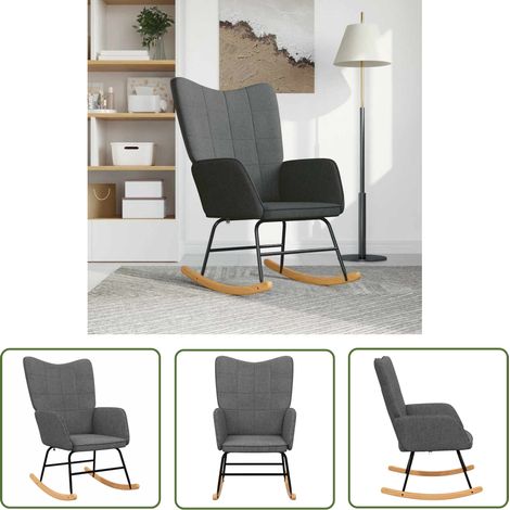The Living Store Schaukelstuhl Dunkelgrau Stoff - Schaukelstuhl - Relaxsessel - Wohnzimmersessel - Lounge Chair - Grau (1/5)