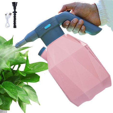 Elektrische Drucksprühflasche 2L USB - 2 Sprühmodi, 2000mAh Akku, mit Verlängerungsdüse & Skala - Tragbar für Pflanzen, Reinigung, Auto (rose)