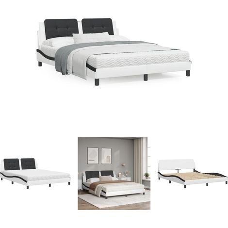 The Living Store Bett mit Matratze Weiß und Schwarz 160x200 cm Kunstleder -  Betten & Bettgestelle (1/5)