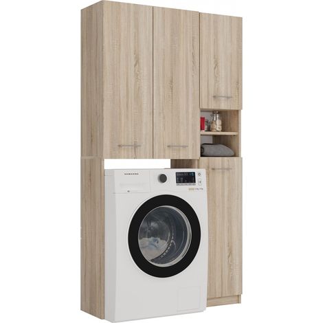 Meuble sous-vasque 96 cm, 4 portes, Chêne Sonoma, 96 x 30 x 180 cm (1/5)