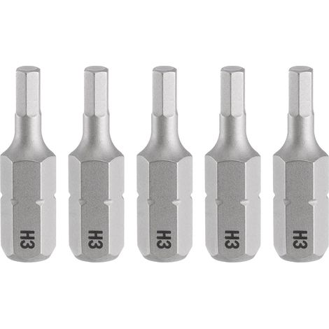 5pcs H3.0 Embout de Tournevis Hexagonal 1/4" Tige Hexagonale 25mm/1" Longueur Magnétique Tête Hexagonale Acier S2 Embout de Tournevis (1/5)