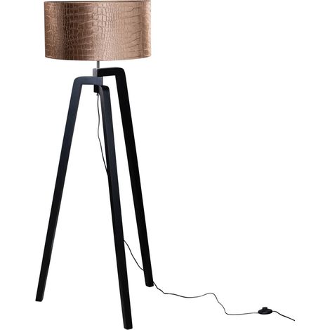 QAZQA Clásico/Antiguo Lámpara de pie negra con pantalla de terciopelo cocodrilo 50cm - Puros Madera /Terciopelo /Textil Redonda Adecuado para LED Max. 1 x Watt