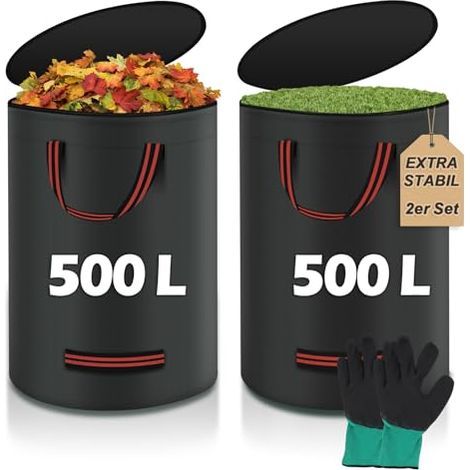 500L garden bags, leaf bags, green waste bags, sturdy with lid and glove included - Large, tear-resistant and waterproof bags for garden waste and collections (1/5)