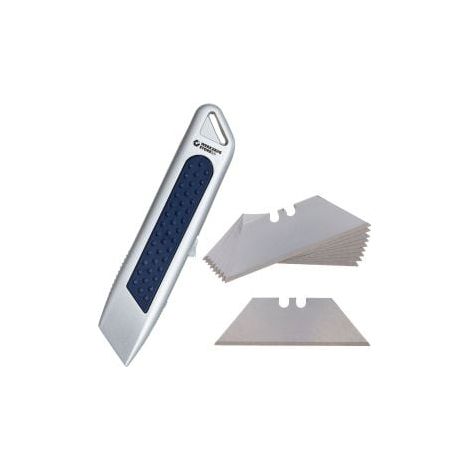 WS24 Couteau de sécurité corps aluminium avec 10x lames trapézoïdales WS24-100073-Set