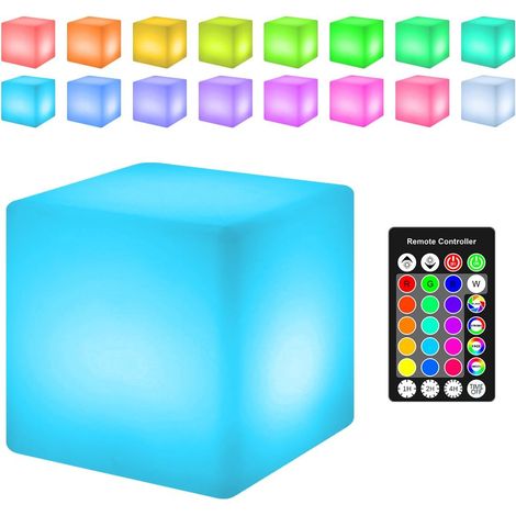 Lampe Cube, Veilleuse Portable, Lampe de Table Rechargeable USB, IP68 Étanche Dimmable 16 Couleurs LED Minuterie Lumière d'Ambiance avec Télécommande pour Chambre, Camping, Restaurant (1/5)