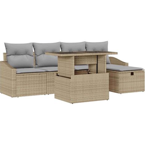 Garden Sofa Set with Cushion with Storage 6 pcs Poly Rattan vidaXL