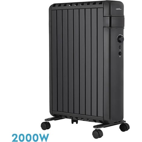 Radiateur à huile polonia 2000w noir ailettes fermées 9 éléments 3 puissances protection anti-basculement 63,5x45x24,5 cm
