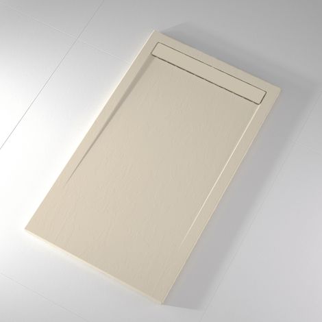Mineralguss-Duschwanne extra flach CLEVER Schieferoptik BEIGE 80x120 cm Auslaufschutz in Farbe (1/4)