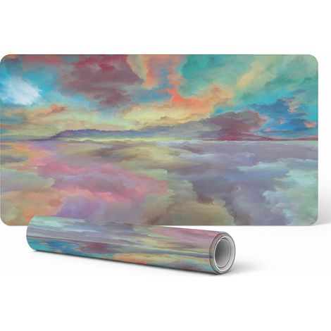 Alfombrilla protectora para escritorio, teclado y rat贸n con dise帽o de nubes en tonos pastel, 120x60 cm.