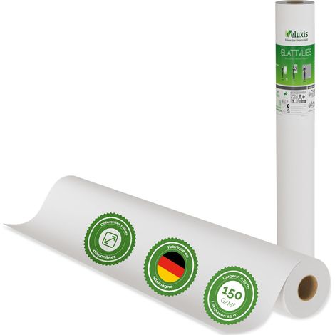 Veluxis® Premium Glattvlies als Untertapete & für Malerarbeiten – überstreichbar, rissüberbrückend, formstabil – Vlies Tapete, Wandvlies in Premium-Qualität (Weiß, 25,00 m x 0,75 m - 150g/m²)