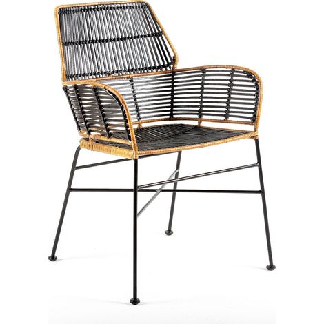 Chaise élégante métal et osier noir brun - Brun chaud métal épuré (1/5)