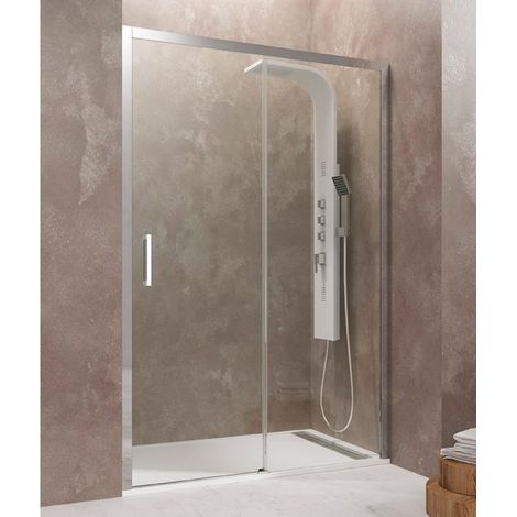 Box doccia AKTUAL fisso + scorrevole, Finiture: Trasparente - Estensione: 127-133 cm