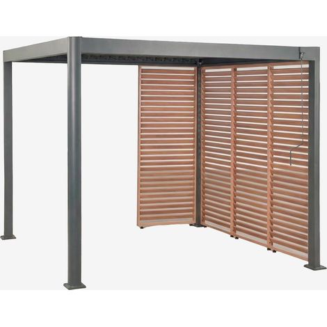 Pergola bioclimatique en aluminium avec lames et panneaux Druvia SKLUM Gris graphite - Bois de châtaignier brun (1/5)